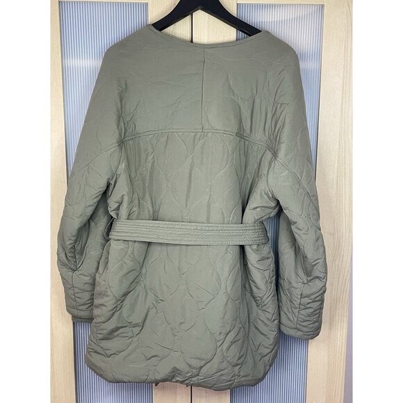 EVEREVE Womens Toni Quilted Jacket Sz L Green Coat Belted Snap Button Casual - Picture 3 of 5